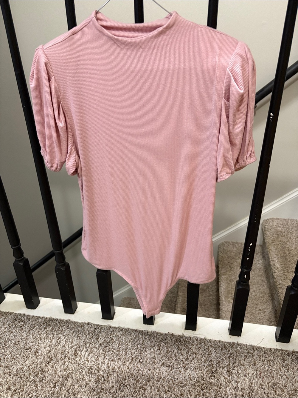 Shinestar Dusty Pink Ribbed Puff-Sleeve Bodysuit